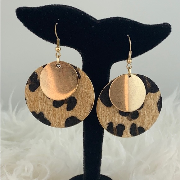 Joan Vass Jewelry - Joan Vass Leopard & Gold Tone Disc Earrings